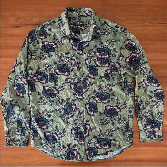 🌿 Houston White x Target Green Floral Button-Up Shirt Women’s M | Fall Retro - Picture 3 of 10
